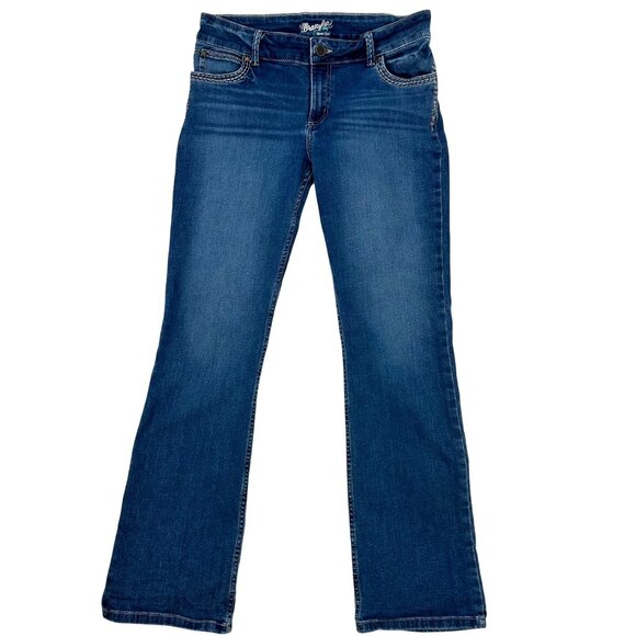 Wrangler Denim - Wrangler Womens Blue Denim Embroidered Pocket Western Boot Cut Jeans 13x34